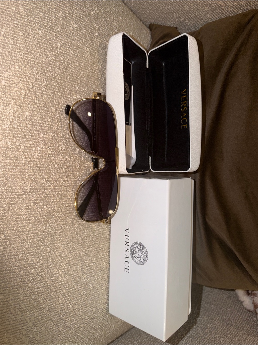 Versace Gold Frame Sunglasses with Black Lenses